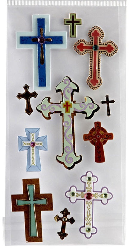 Colored Foil Cross 3d Stickers with Rhinestones – Country Croppers
