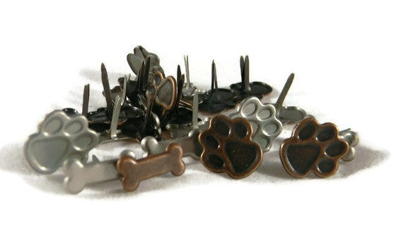 Dog Paw and Bone Scrapbook Brads - Antique Copper & Pewter