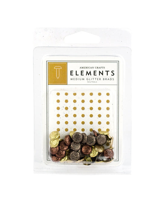 American Crafts Elements Medium Glitter Brads, Neutrals