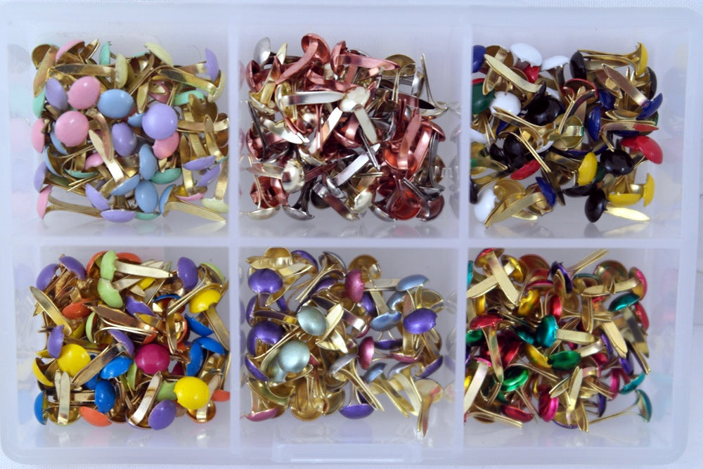 Mini Metal Paper Fasteners Kit, Assorted Colors Round 300 piece