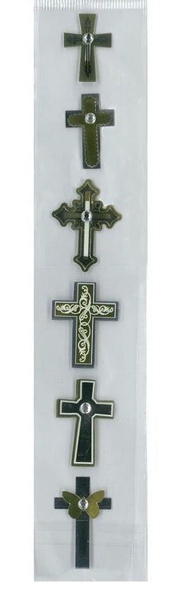Gold & Silver Foil Cross 3D Stickers with Rhinestones