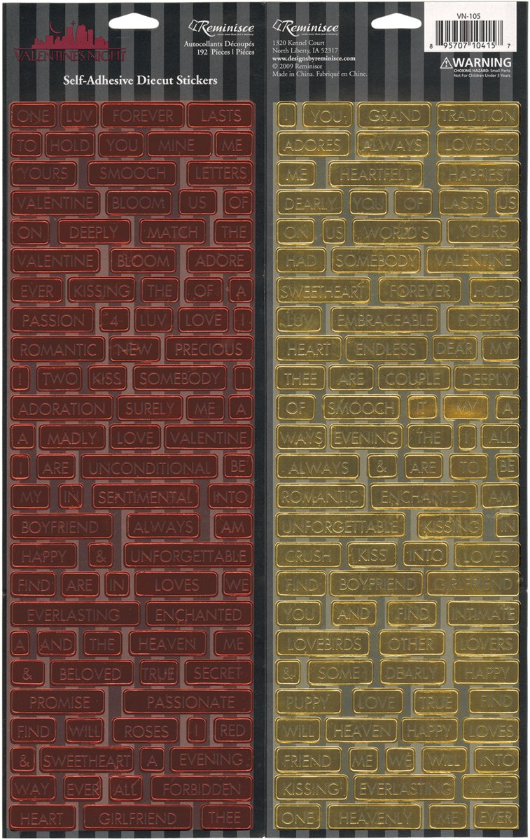 Valentines Night Red Gold Foil Phrase Stickers