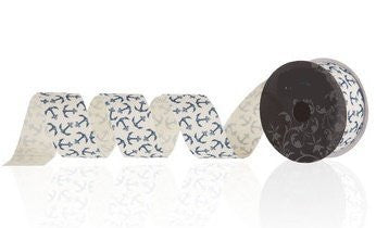 Burlap/Canvas Blue Anchor Ribbon - 3 Yards