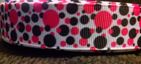 Bright Hot Pink & Black Polka Dot Ribbon Grosgrain - 5 Yards