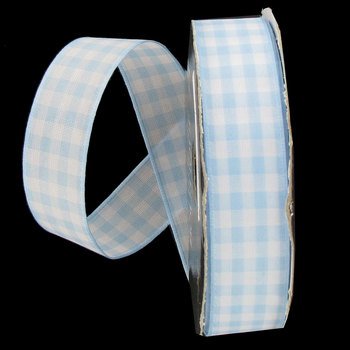Light blue and White Taffeta Plaid Ribbon