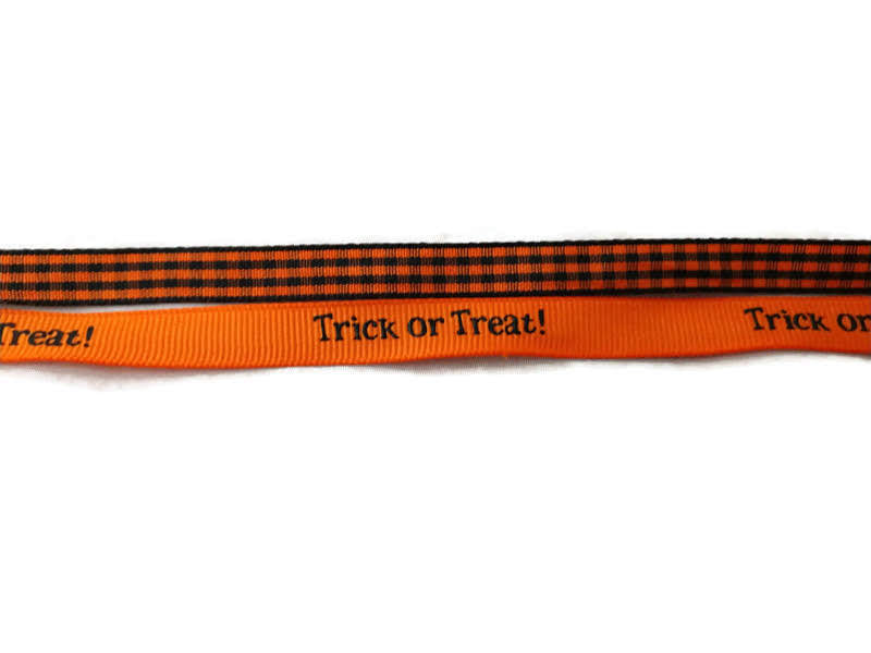 Halloween Trick or Treat Ribbon and Orange/Black Gingham Set - 4yds