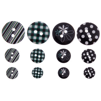 Black Patterned Round Buttons