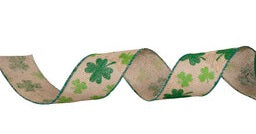 Burlap Shamrock St Patricks Day Ribbon 2.5in Wide - 6yd