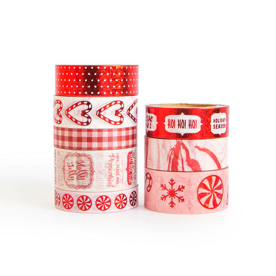 Red Christmas Candy Washi Tape Assortment Set - 8 Spools