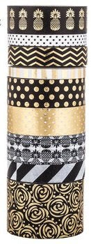 Washi Tape - Black & Gold Pineapple Prints - 8 Spools