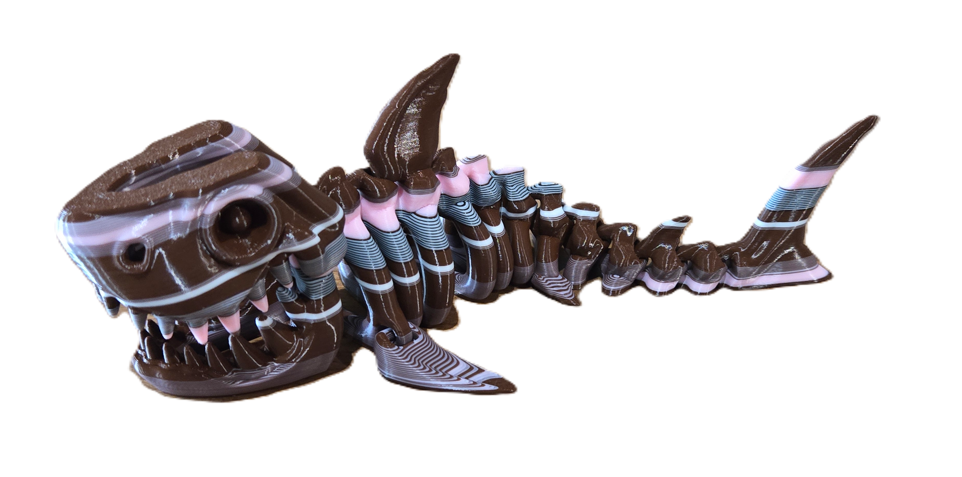 Brown Pink Skeleton shark Articulated Toy Figure