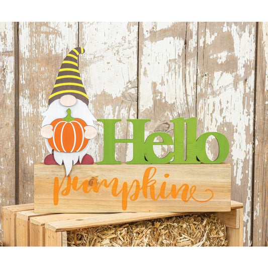 Hello Pumpkin Fall Gnome Tabletop Sign
