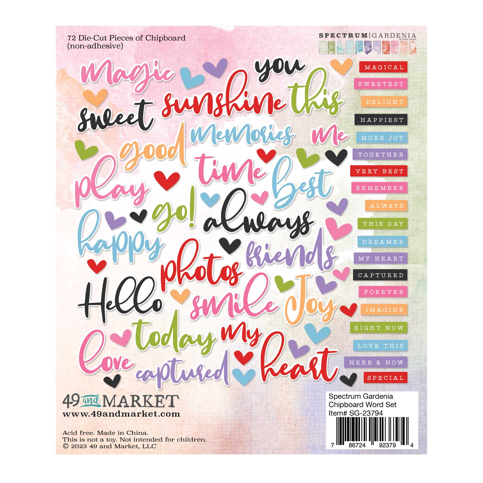 Spectrum Gardenia Chipboard Words Set 49 and Market Country Croppers