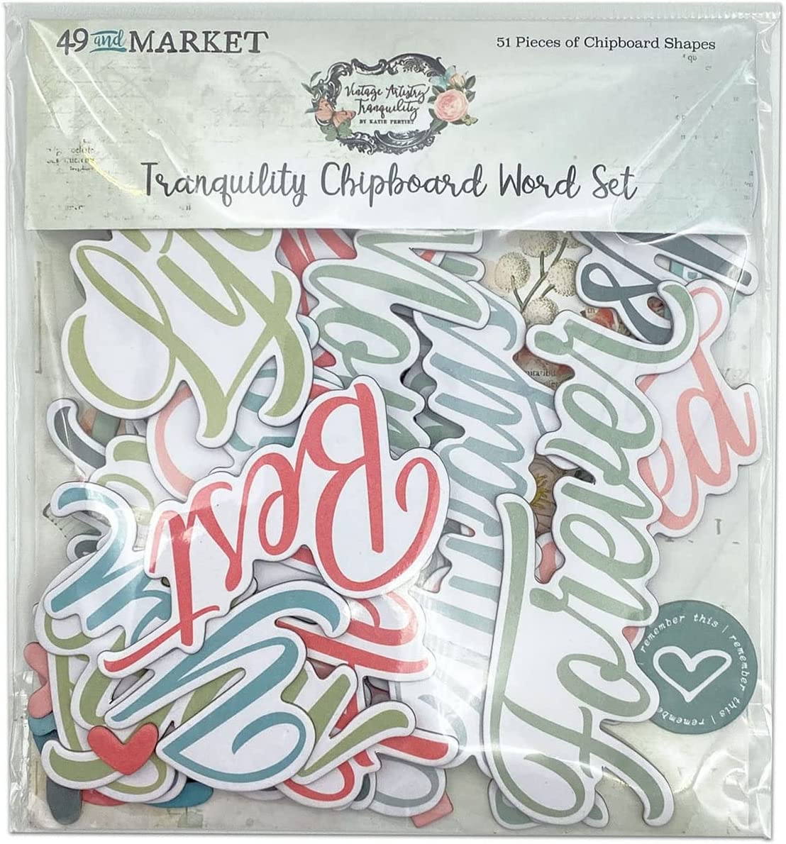 Vintage Artistry Tranquility Chipboard Words Set - 49 and Market