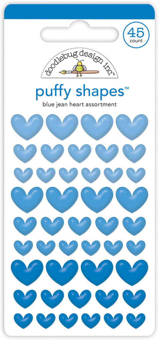 Blue Jean Puffy Heart Stickers
