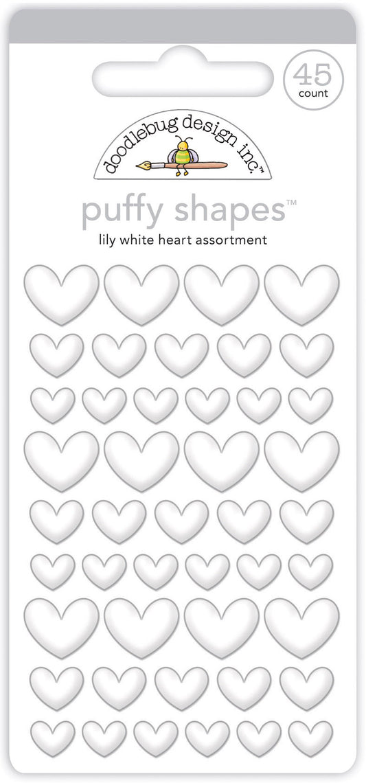 Lily White Puffy Heart Stickers