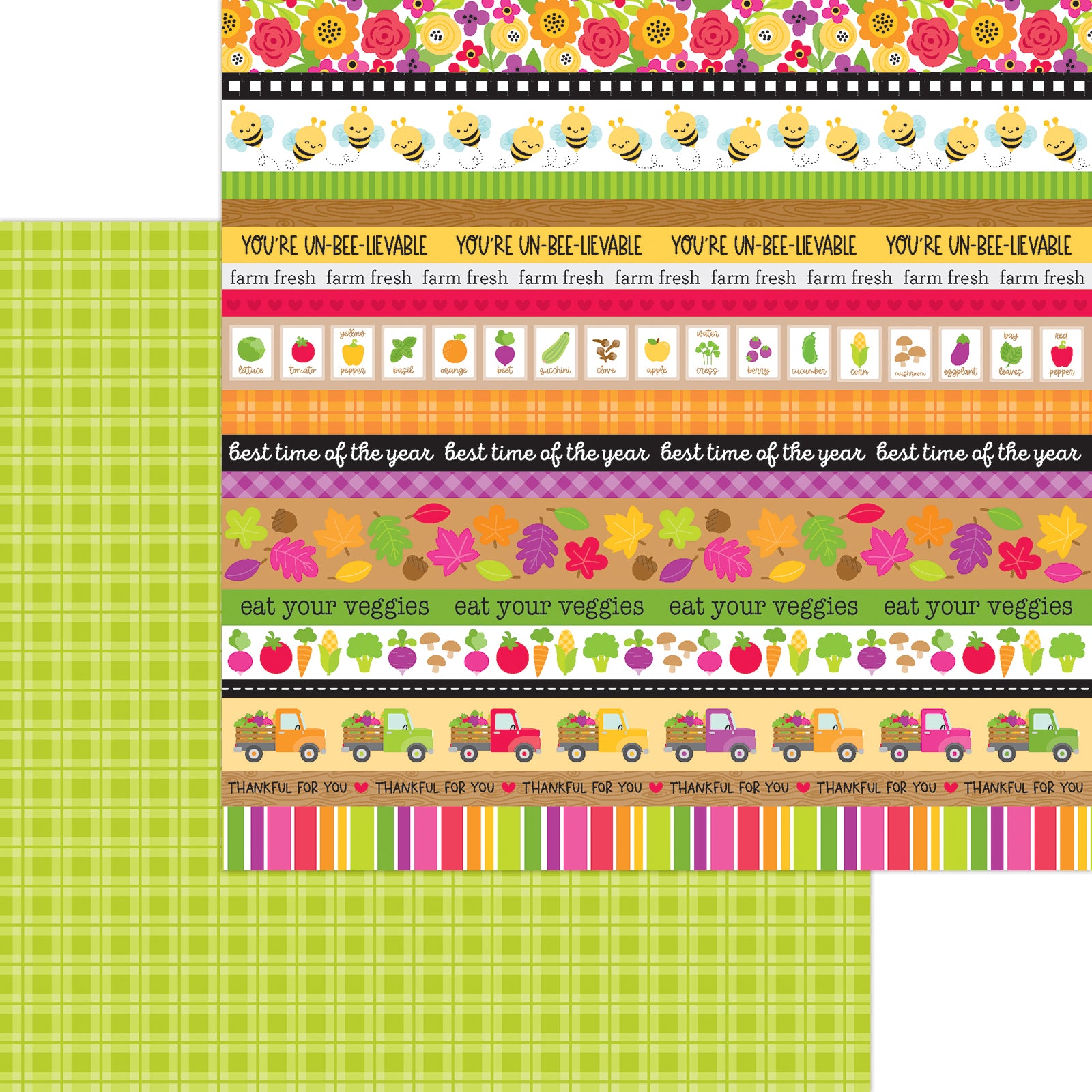 Doodlebug Farmer's Market Garden Greens Border Scrapbook paper