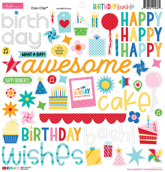 Birthday Wishes, 3D Scrapbook stickers, 15/pk (Little Birdie)