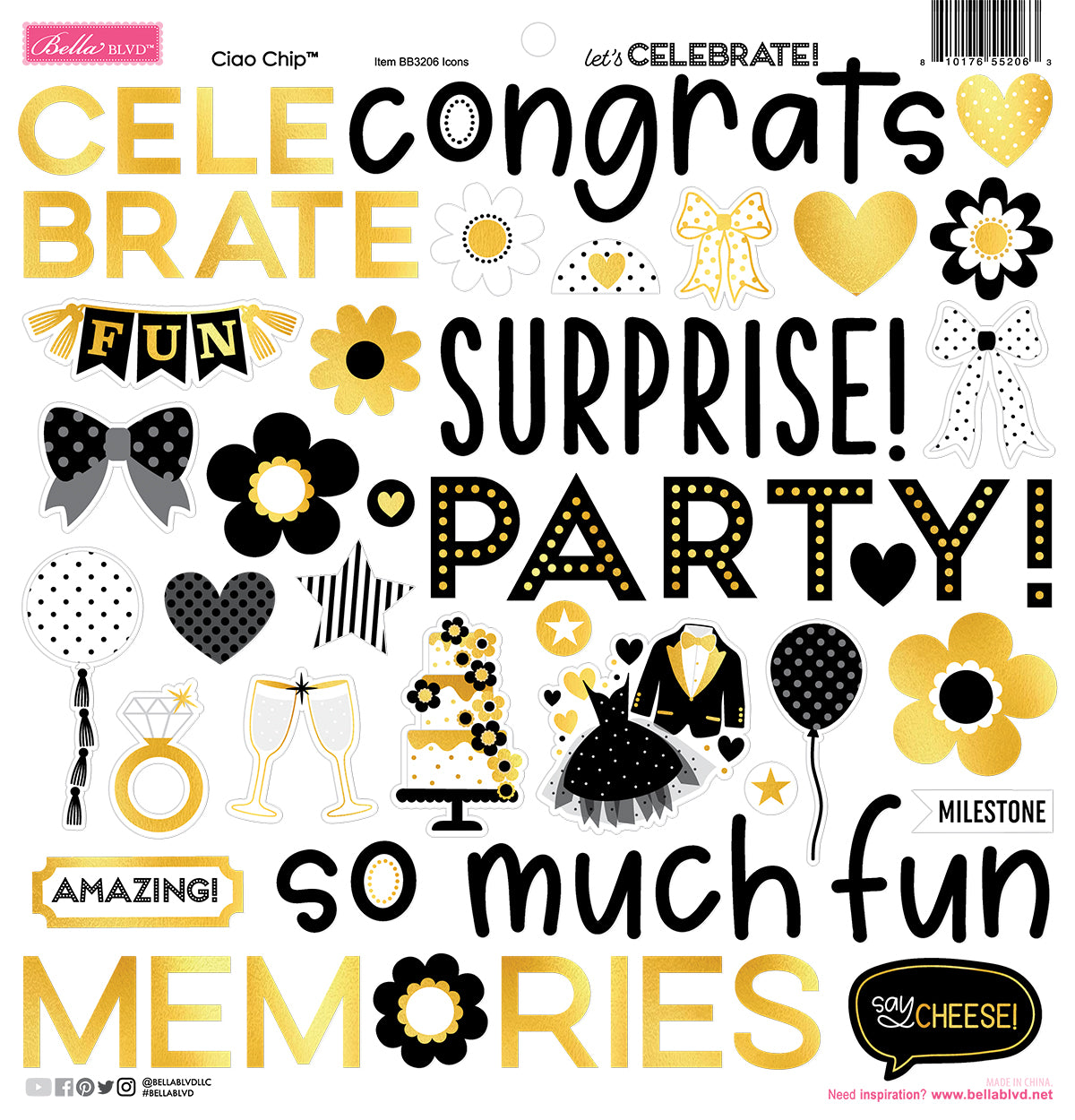 Bella Blvd Lets Celebrate Chipboard Stickers