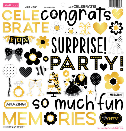 Bella Blvd Lets Celebrate Chipboard Stickers