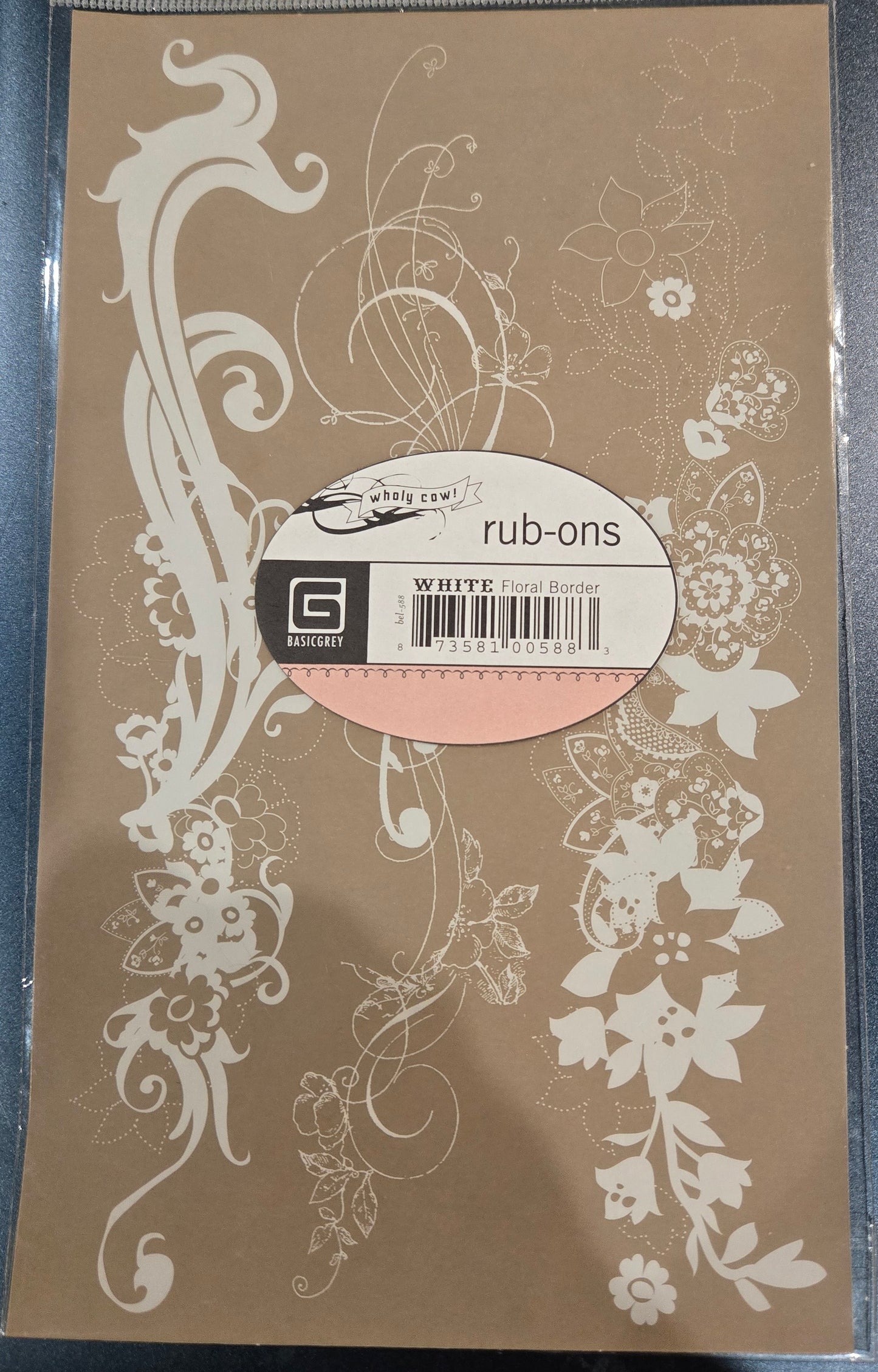 Basic Grey White Floral Border RubOns Wholy Cow