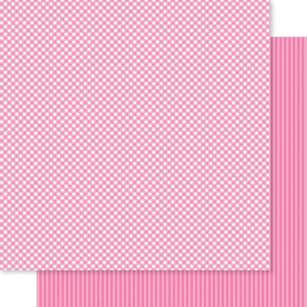 Gingham And Stripes 12 x 12 Double Sided Paper Bella Besties Pinks and Purples Set - 5 Sheets