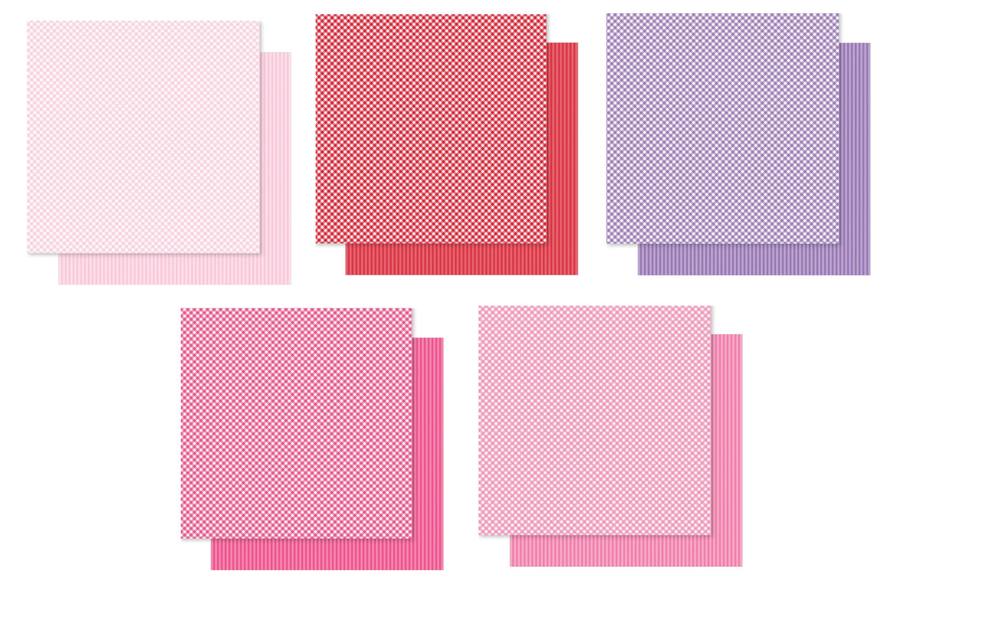 Gingham And Stripes 12 x 12 Double Sided Paper Bella Besties Pinks and Purples Set - 5 Sheets