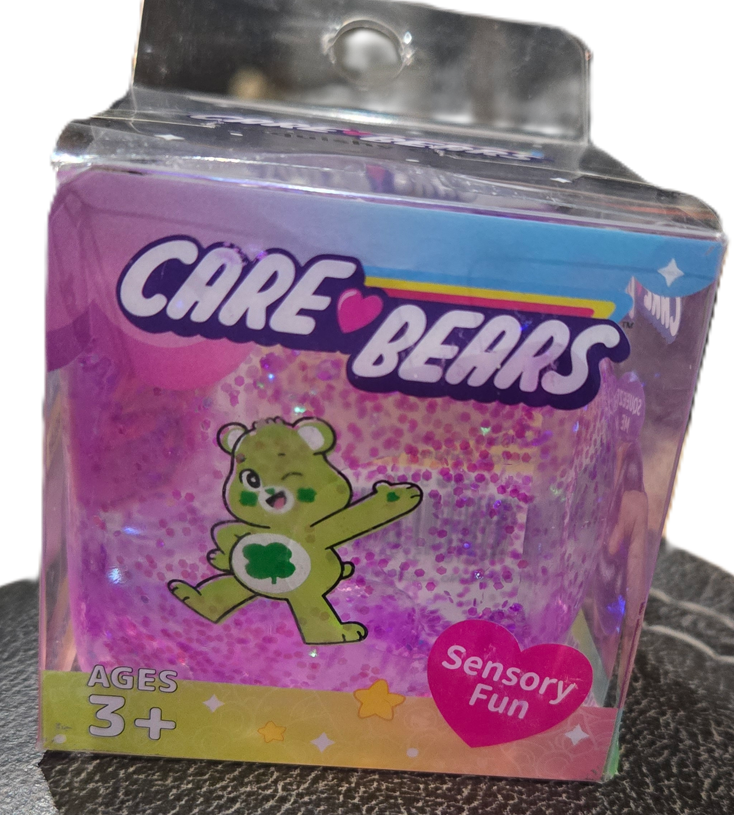 Purple Glitter Care Bears Good Luck Bear Squishy Cube