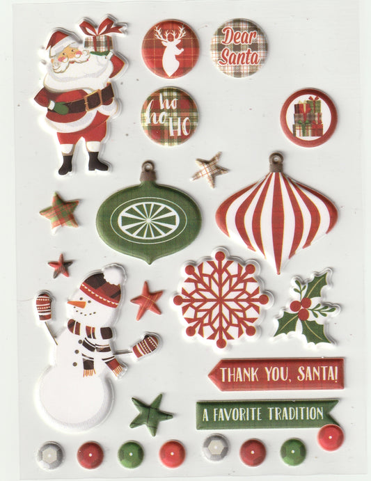 Puffy Christmas Dear Santa Stickers Set