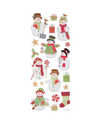 Christmas Snowmen Glittered Stickers - 12In Tall