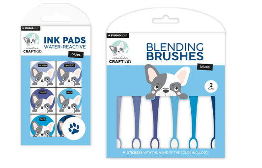 Creative Craft Lab Water Reactive Ink Pads and Blending Brushes Set Blues