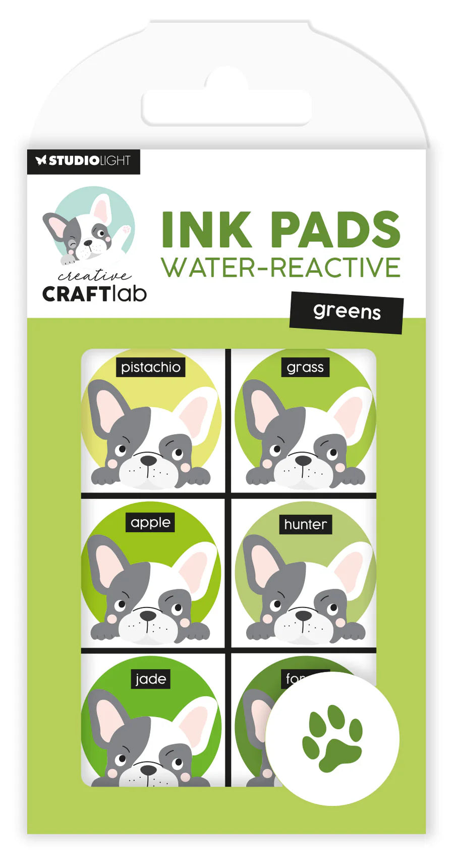 Water Reactive Ink Pads and Coordinating Blending Brushes Set - Greens
