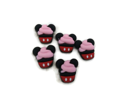 Cupcake Cartoon Mouse Flatback Embellishments 5pc