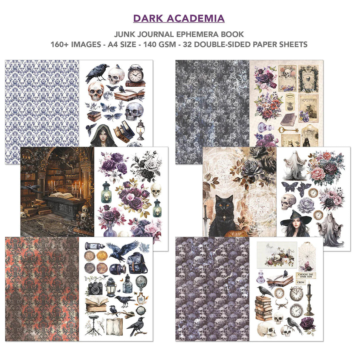 Dark Academia Junk Journal Ephemera Book A4 32/Pkg
