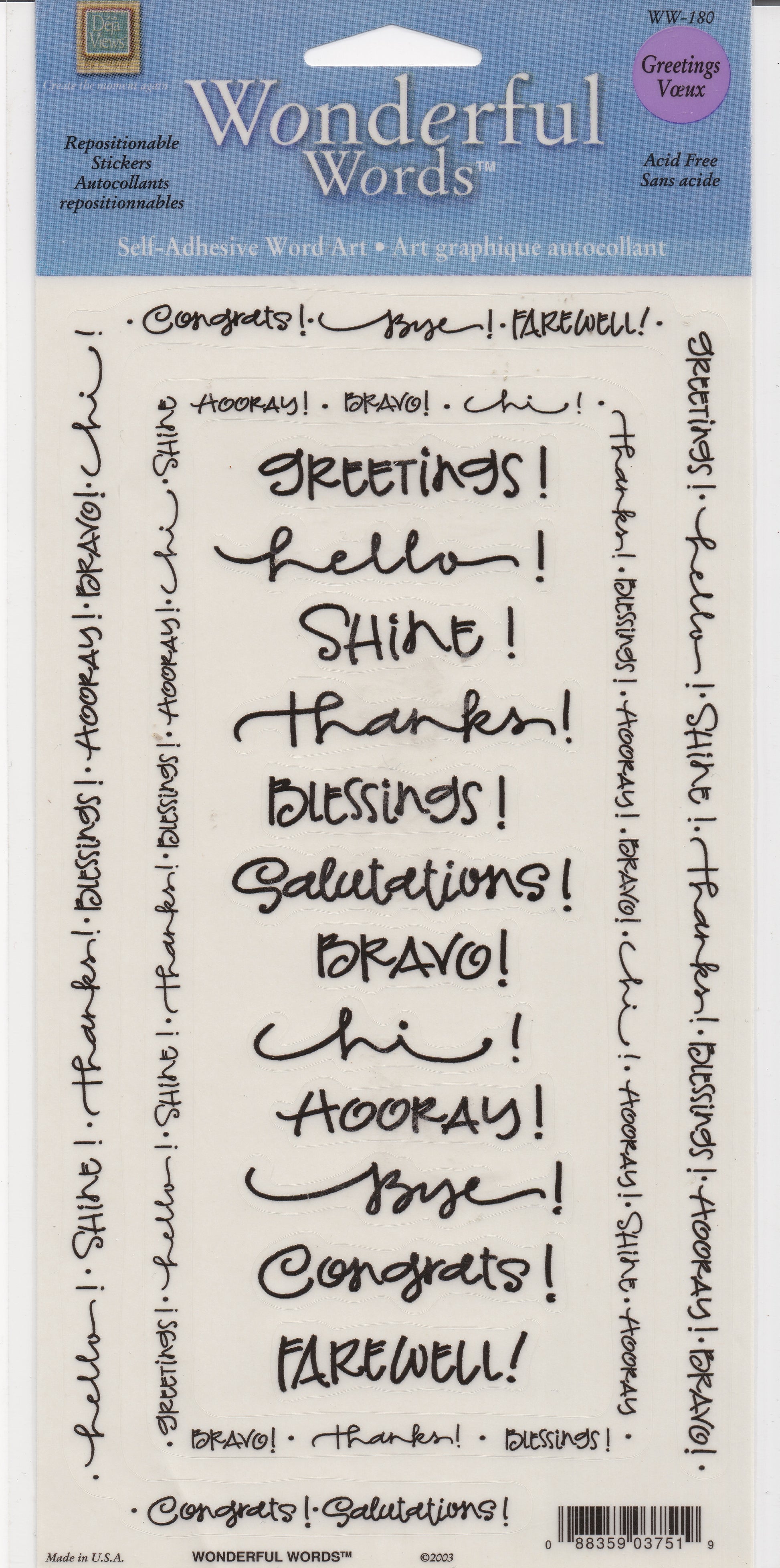 Deja View Wonderful Words Greetings Verses Stickers