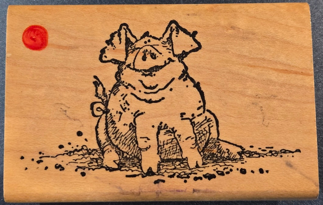 Pig in Mud Rubber Stamp