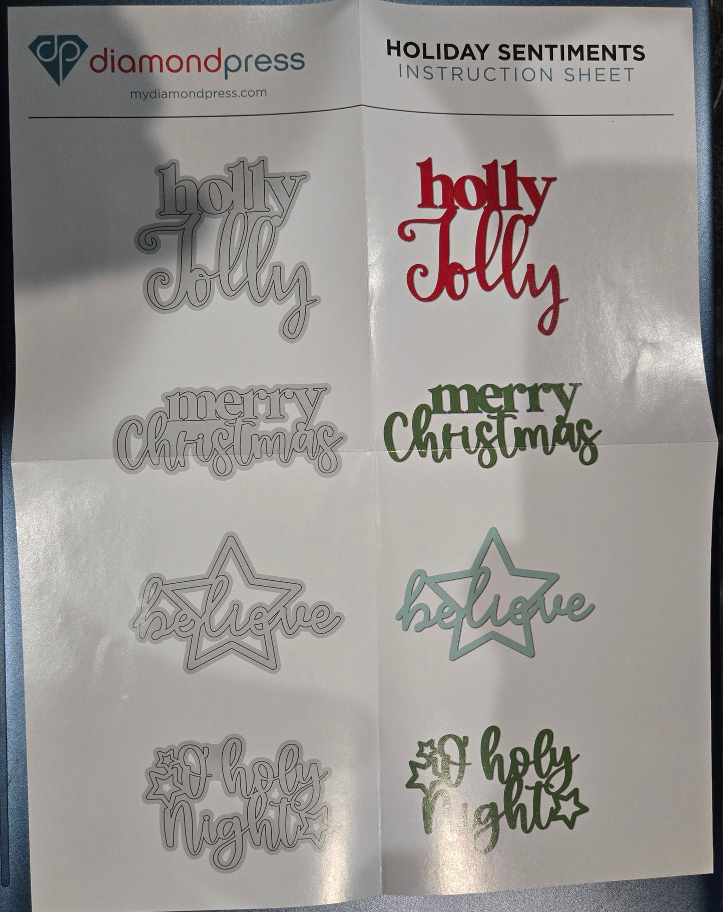Diamond Press Holiday Sentiments Dies Metal Cutting Dies Set