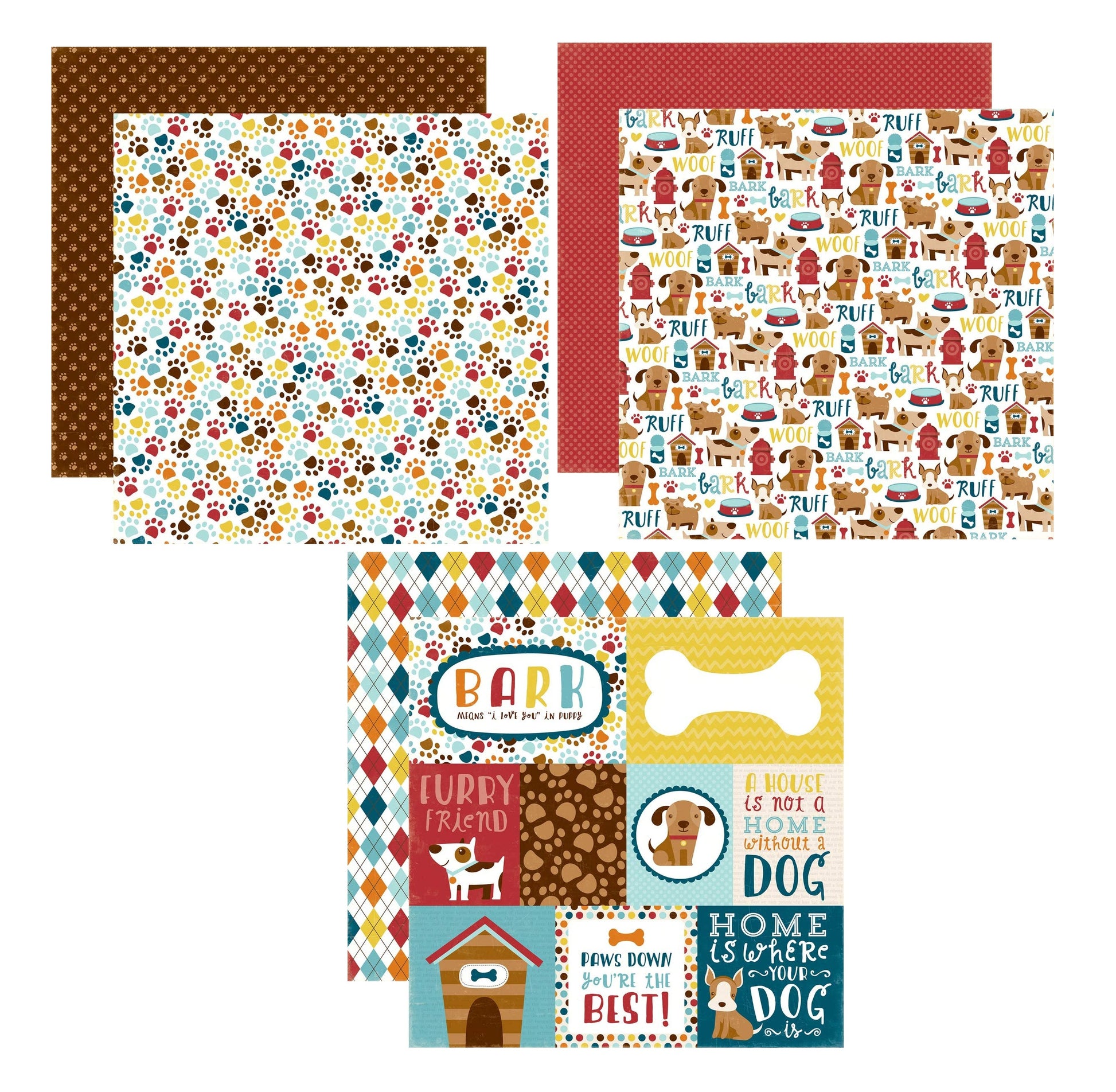 Dog Bark Scrapbook Paper Assortment Set