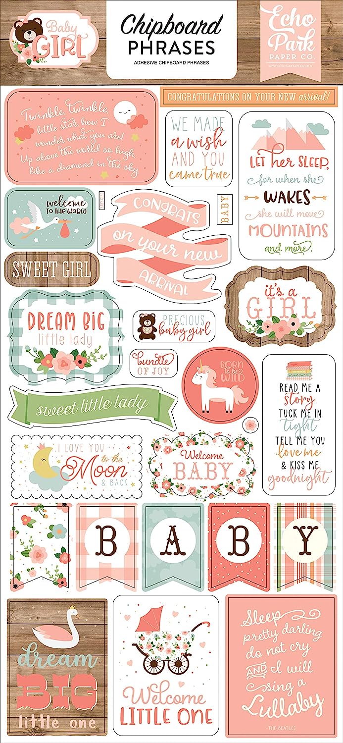 Baby Girl Chipboard Phrases Stickers