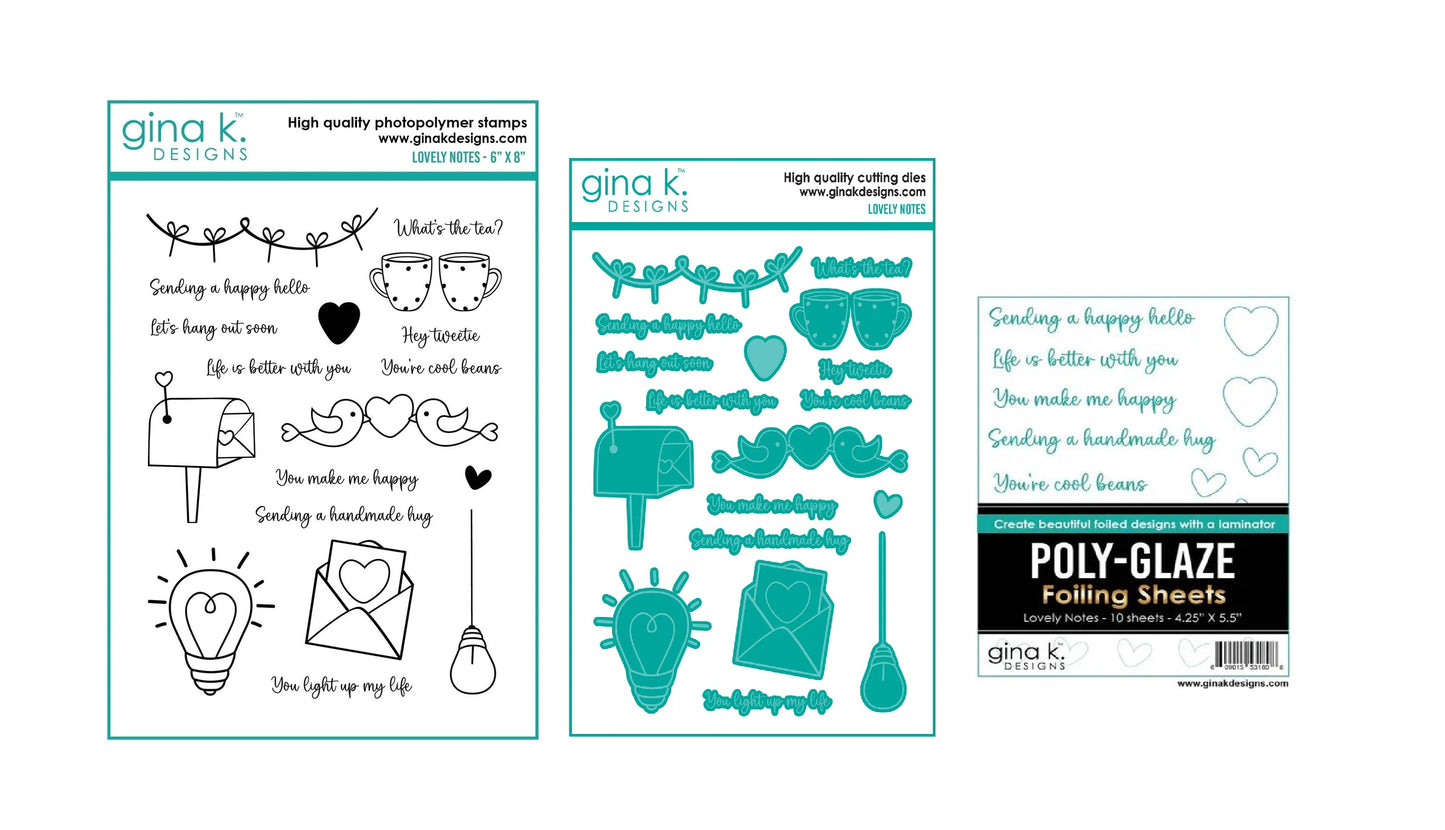 Gina K Designs Lovely Notes Stamps, Dies and Foiling Sheets Bundle