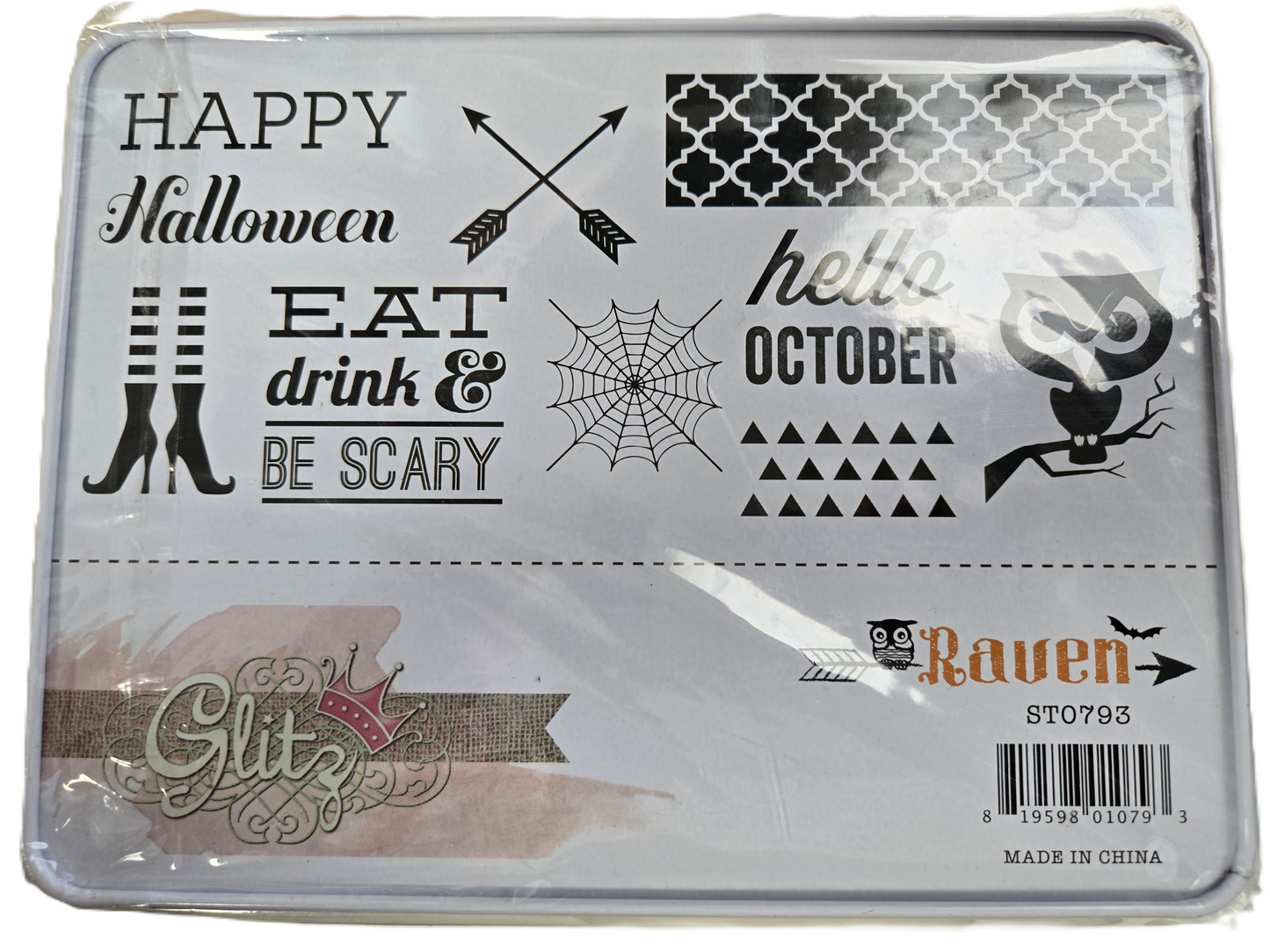 Glitz Design Halloween Raven Rubber Stamps Set