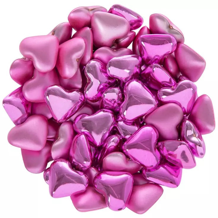 Metallic Pink Heart Scatter Vase Filler
