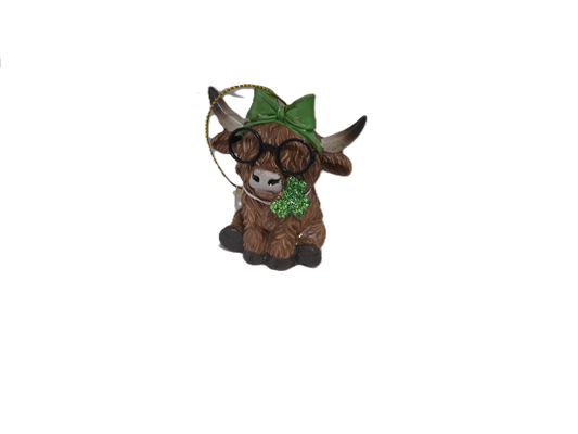 St patricks Day Girl HIghland Cow Ornament