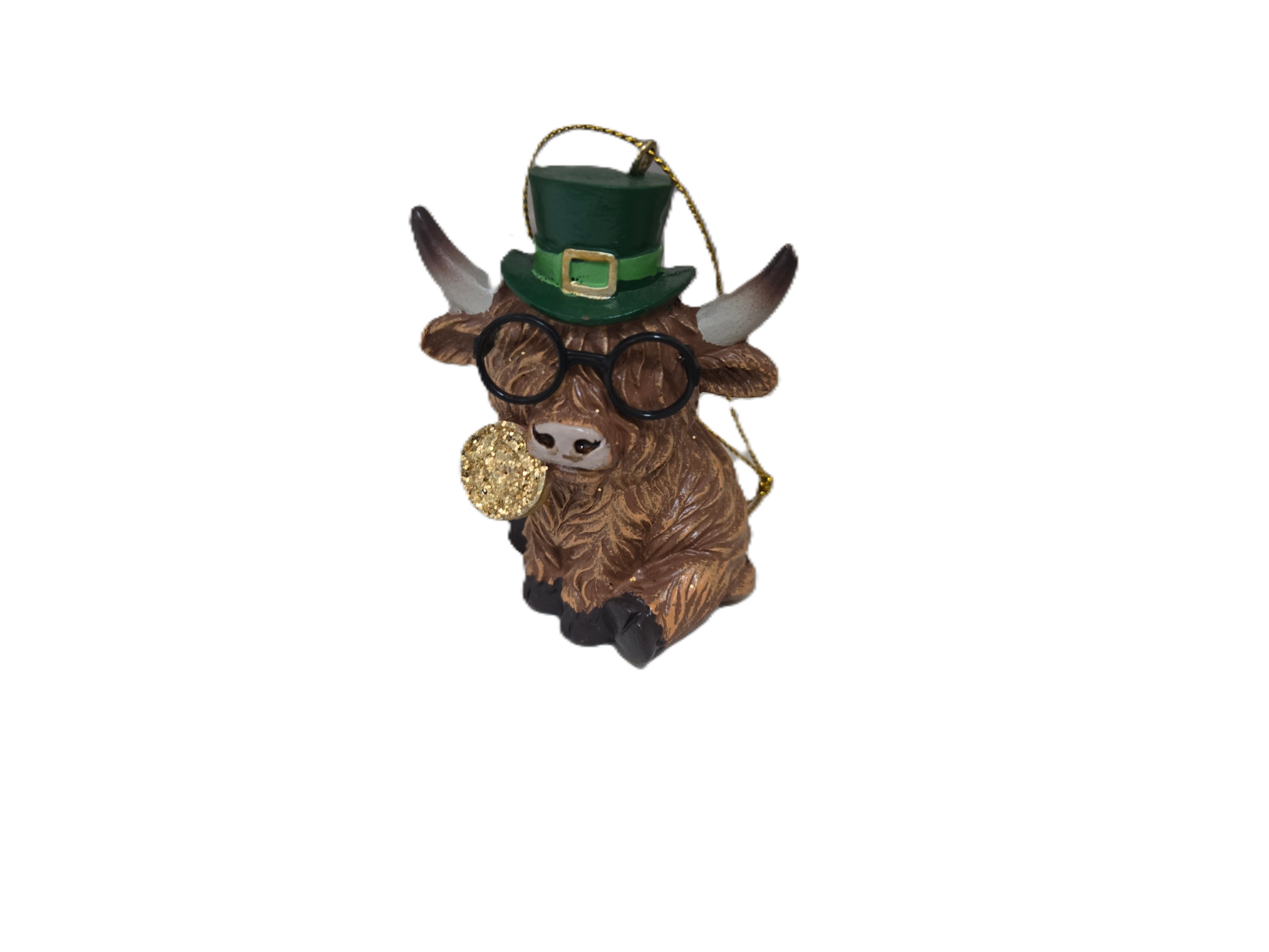 Highland Cow St Patricks Day Figurine Ornament