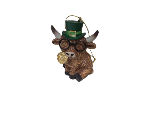 Highland Cow St Patricks Day Figurine Ornament