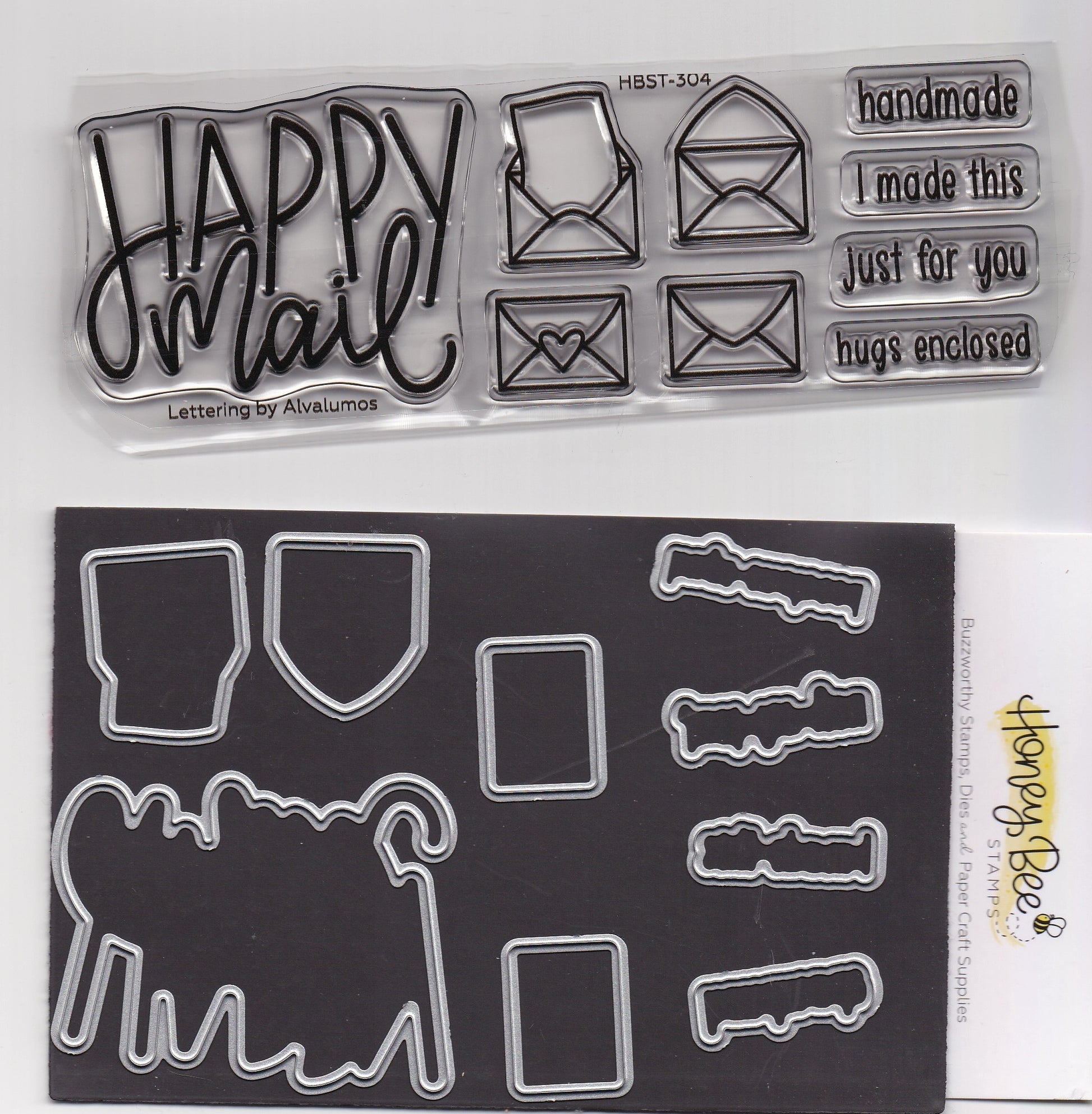 Honey Bee Happy Mail Hugs Enclosed Stamps and Dies Set