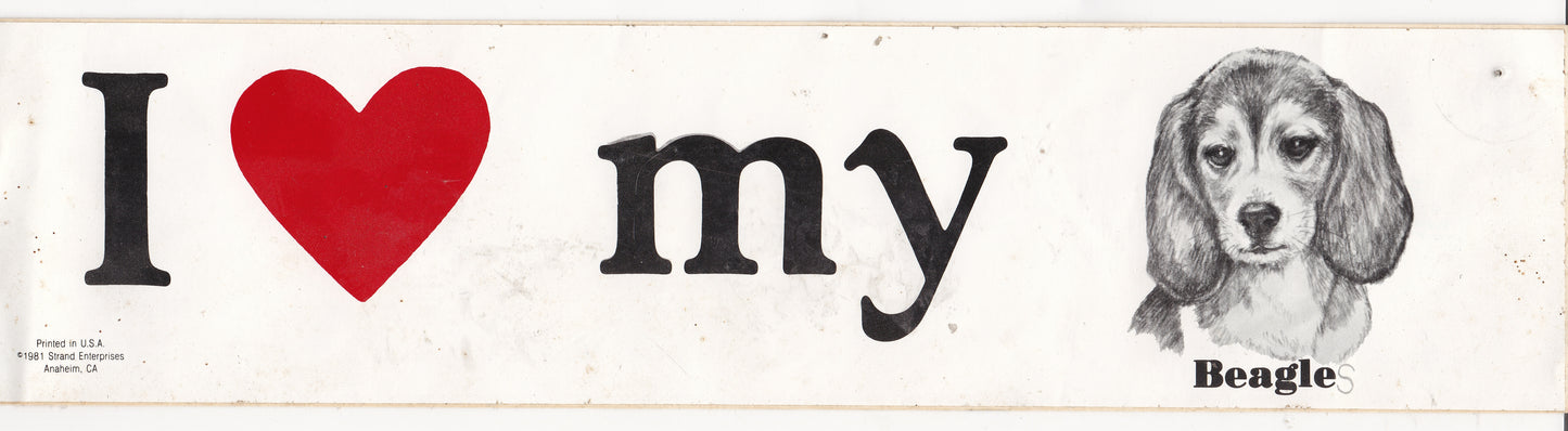 Vintage I Love My Beagle Bumper Sticker