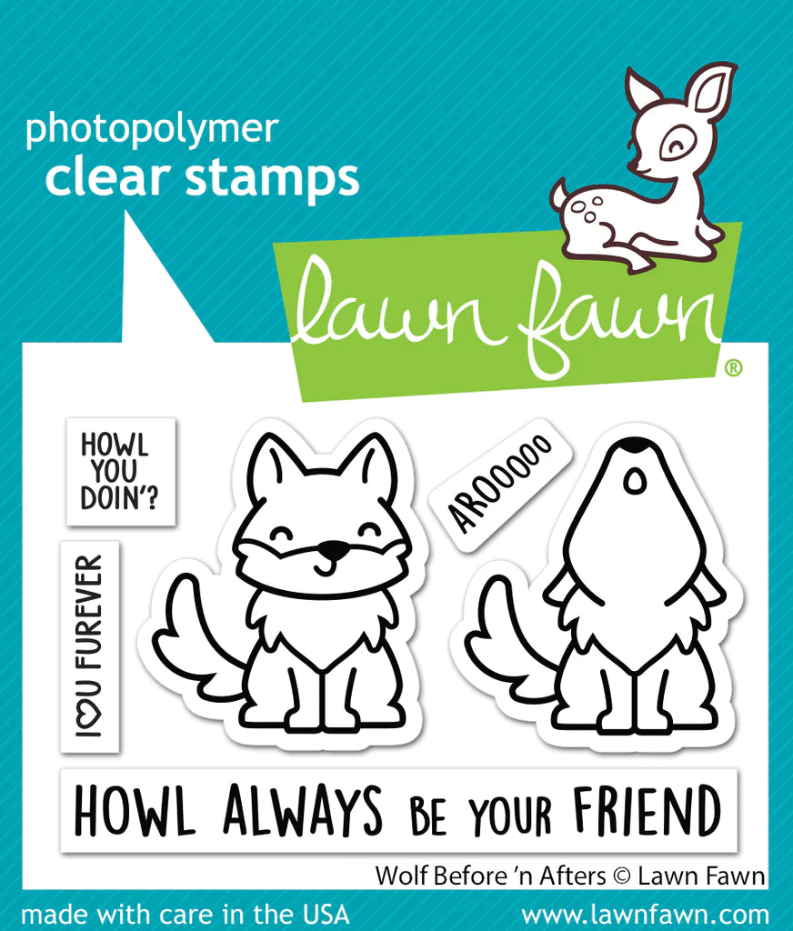 Lawn Fawn Wolf Before and After Stamps