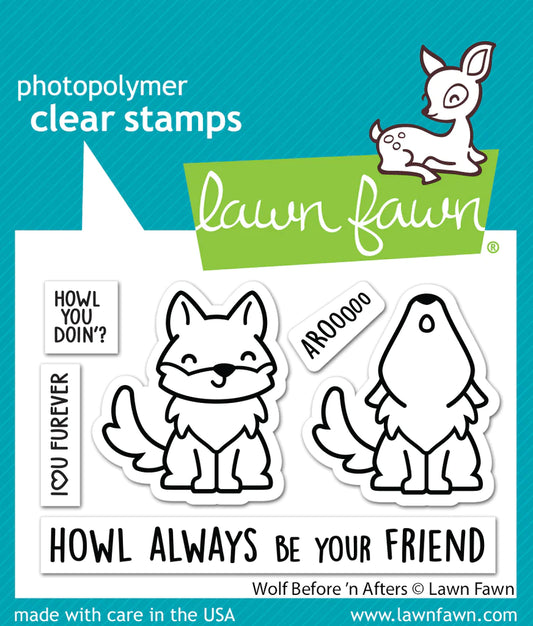 Lawn Fawn Wolf Before and After Stamps