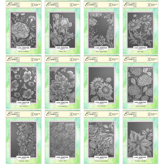 A Year in Bloom Embossing Folders Set of 12 - Lisa Horton Crafts